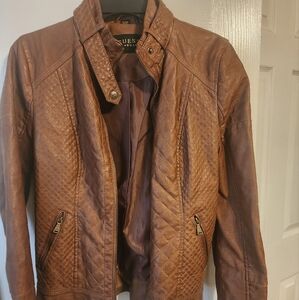 Guess Women's Tan Quilted Leather Jacket